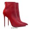 Pointed Toe Stiletto Heels Back Zipper Ankle High Booties - Red