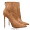 Pointed Toe Stiletto Heels Back Zipper Ankle High Booties - Tan