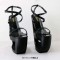 Peep Toe Platforms Wooden Ankle Buckle Cross Straps Wedges Sandals - Black Patent
