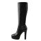 Round Toe Platforms Knee Highs Stiletto Heels Matte Side Zipper Boots - Black Faux Leather