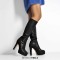 Round Toe Platforms Knee Highs Stiletto Heels Matte Side Zipper Boots - Black Faux Leather