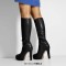 Round Toe Platforms Knee Highs Stiletto Heels Matte Side Zipper Boots - Black Faux Leather