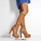 Round Toe Platforms Knee Highs Stiletto Heels Matte Side Zipper Boots - Brown Faux Leather