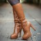 Round Toe Platforms Knee Highs Stiletto Heels Matte Side Zipper Boots - Brown Faux Leather