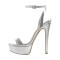 Peep Toe Ankle Buckle Slingback Stiletto Sandals - Silver Patent