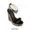 Peep Toe Multicolor Diamonds Platforms Party Wedges Sandals - Black