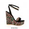 Peep Toe Multicolor Diamonds Platforms Party Wedges Sandals - Black