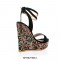 Peep Toe Multicolor Diamonds Platforms Party Wedges Sandals - Black