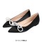 Pointed Toe Rhinestones Bow Daily Slip On Ballet Flats - Black Satin