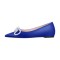 Pointed Toe Rhinestones Bow Daily Slip On Ballet Flats - Blue Satin