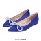 Pointed Toe Rhinestones Bow Daily Slip On Ballet Flats - Blue Satin