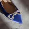 Pointed Toe Rhinestones Bow Daily Slip On Ballet Flats - Blue Satin