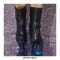 Round Toe Ankle High Side Zipper Wedges Platforms Punk Blue Flame Pumps - Black