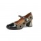 Square Toe Chunky Heels Polka Dots Pattern Mary Janes Vintage Shoes - Black