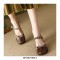 Square Toe Chunky Heels Polka Dots Pattern Mary Janes Vintage Shoes - Brown