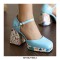 Round Toe Ankle Buckle Straps Chunky Heels Platforms Dorsay Flower Graffiti Pumps - Blue