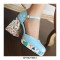 Round Toe Ankle Buckle Straps Chunky Heels Platforms Dorsay Flower Graffiti Pumps - Blue