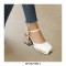 Round Toe Ankle Buckle Straps Chunky Heels Platforms Dorsay Flower Graffiti Pumps - White