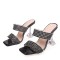 Peep Toe Double Line Rhinestones Transparent Spike Heels Sandals Slippers - Black