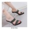 Peep Toe Double Line Rhinestones Transparent Spike Heels Sandals Slippers - Black