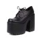 Round Toe Lace Up Chunky Heels Crocodile Pattern Platforms Pumps Loafers - Black Faux Leather