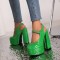 Round Toe Crocodile Pattern Chunky Heels Mary Janes Slingback Platforms Sandals - Green Patent