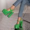 Round Toe Crocodile Pattern Chunky Heels Mary Janes Slingback Platforms Sandals - Green Patent