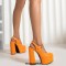 Round Toe Chunky Heels Crocodile Texture Pattern Platforms Ankle Buckle Straps Pumps - Orange