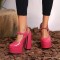 Round Toe Crocodile Pattern Chunky Heels Mary Janes Slingback Platforms Sandals - Rose Patent