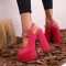 Round Toe Crocodile Pattern Chunky Heels Mary Janes Slingback Platforms Sandals - Rose Patent