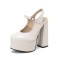 Round Toe Crocodile Pattern Chunky Heels Mary Janes Slingback Platforms Sandals - White Patent
