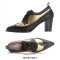 Pointed Toe Chunky Heels Oxford Lace Up Loafer Pumps - Gold