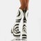 Two Tone Swirl Appliques Round Toe Side Zipper Platforms Chunky Heels Knee Highs Boots - Black White