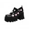 Round Toe T Straps Cute Hearts Decorated Mary Janes Chunky Heels Pumps - Black