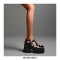 Round Toe T Straps Cute Hearts Decorated Mary Janes Chunky Heels Pumps - Black