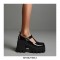 Round Toe T Straps Mary Janes Japanese Style Lolita Chunky Heels Pumps - Black