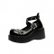 Round Toe Rivet Decorated Ankle Star Buckle X Straps Platform Shoes - Black