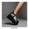 Round Toe Rivet Decorated Ankle Star Buckle X Straps Platform Shoes - Black