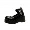 Round Toe Decorated Ankle Buckle X Straps Platform Shoes - Black