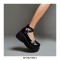 Round Toe Decorated Ankle Buckle X Straps Platform Shoes - Black