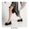 Round Toe Triple Buckle Straps Chunky Heels Mary Janes Pumps - Black White