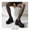 Round Toe Flower Rivets Buckle Straps Chunky Heels Loafers - Black 