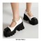 Round Toe Rhinestones Chain Decorated Mary Janes Lolita Chunky Heels Pumps - Black White