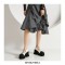 Round Toe Rhinestones Chain Decorated Mary Janes Lolita Chunky Heels Pumps - Black White