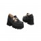 Round Toe Chain Decorated T Straps Mary Janes Chunky Heels Pumps - Black