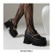 Round Toe Chain Decorated T Straps Mary Janes Chunky Heels Pumps - Black