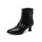 Pointed Toe Leopard Kitten Heels Ankle High Buckle Straps Zipper Spring Boots - Black