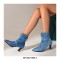 Pointed Toe Leopard Kitten Heels Ankle High Buckle Straps Zipper Spring Boots - Black