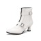 Pointed Toe Leopard Kitten Heels Ankle High Buckle Straps Zipper Spring Boots - White