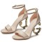 Peep Toe Strange Golden Heels Ankle Buckle Straps Sandals - Apricot